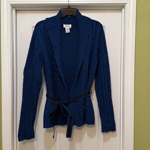 Talbots -  Deep Blue Belted Cardigan with Shawl Collar- size L